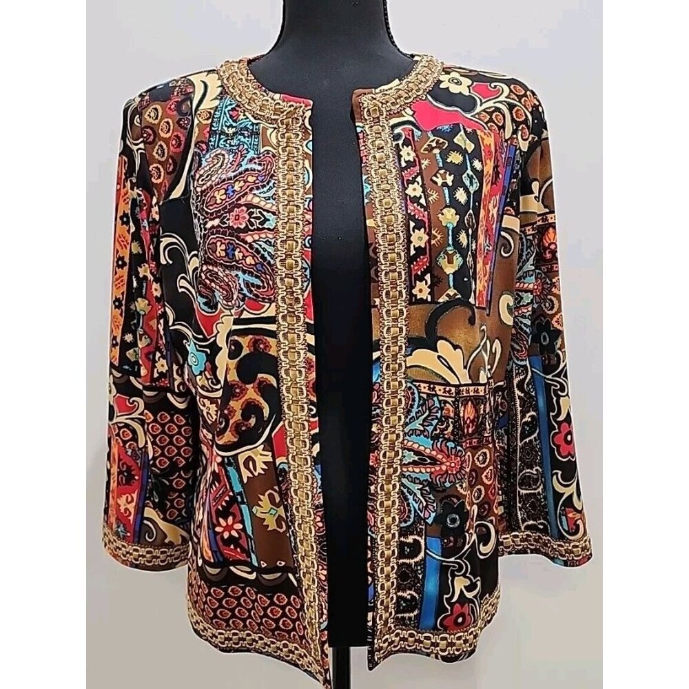Joan Rivers Jacket Size S Brown Patchwork Cropped Artsy Blazer Glam Blazer